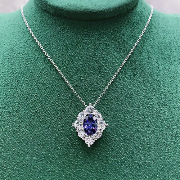 🔥 Shinny Blue Stone Jewelry Sliver Coating CZ Necklace for Women, HA4553 - Picture 4 of 6